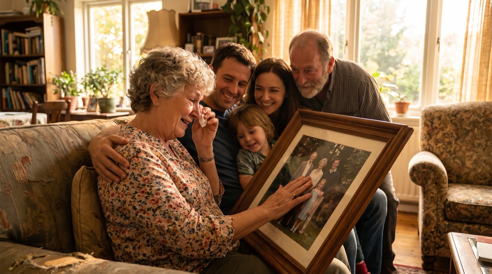 Family moved by their merged three-generation portrait